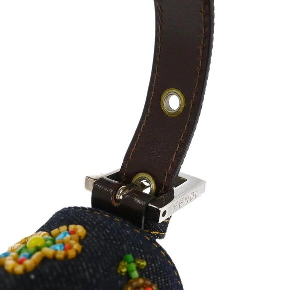 Fendi Navy Denim Beaded Baguette Handbag - Picture 4 of 10